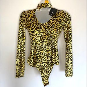 Fashion Nova leopard body suit suede yellow